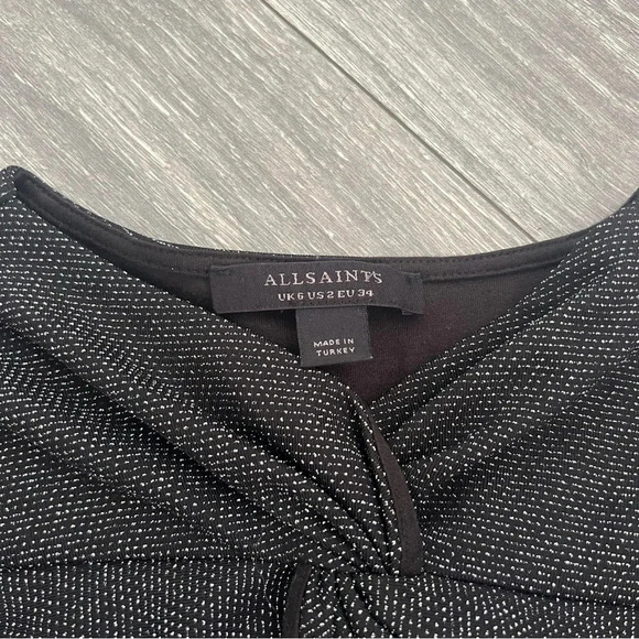 Women's All Saints Black Caelum Metallic Twist Detail Top sz2 - Picture 4 of 8